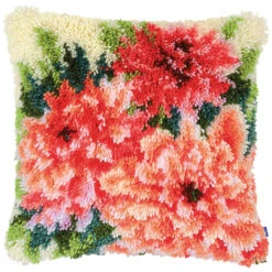Vervaco Pink Dahlias Pillow Cover Latch Hook Kit
