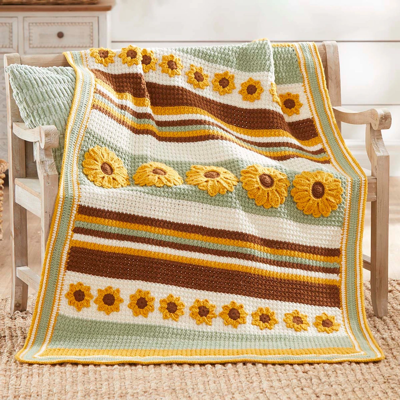 Herrschners Sunflowers & Stripes Afghan Crochet Kit 3 Herrschners Sunflowers & Stripes Afghan Crochet Kit