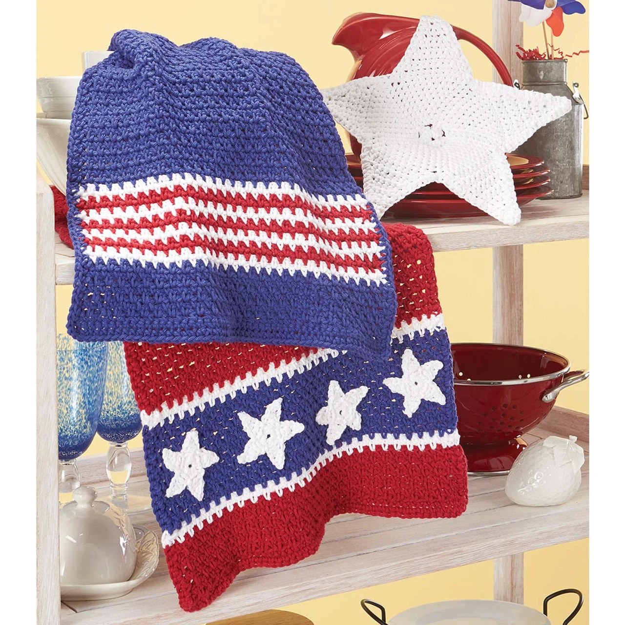 Village Yarn Patriotic Kitchen Towels & Stars Dishcloth Set Crochet Kit 3 Village Yarn Patriotic Kitchen Towels & Stars Dishcloth Set Crochet Kit