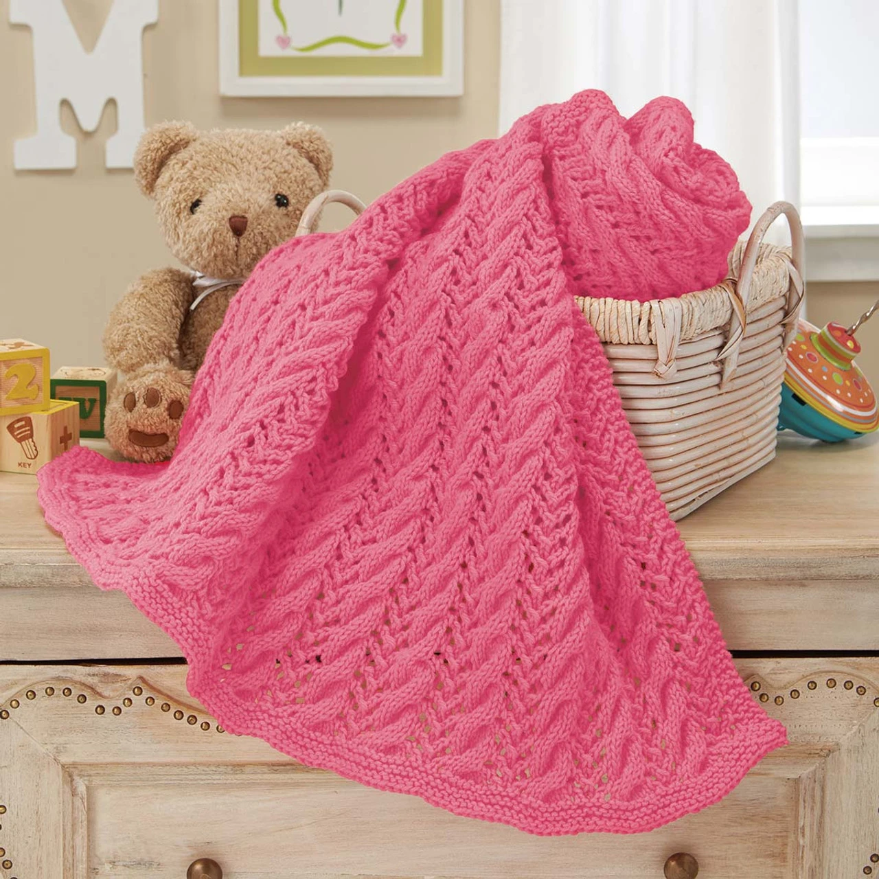 Herrschners Cable & Lace Baby Blanket Knit Afghan Kit 3 Herrschners Cable & Lace Baby Blanket Knit Afghan Kit