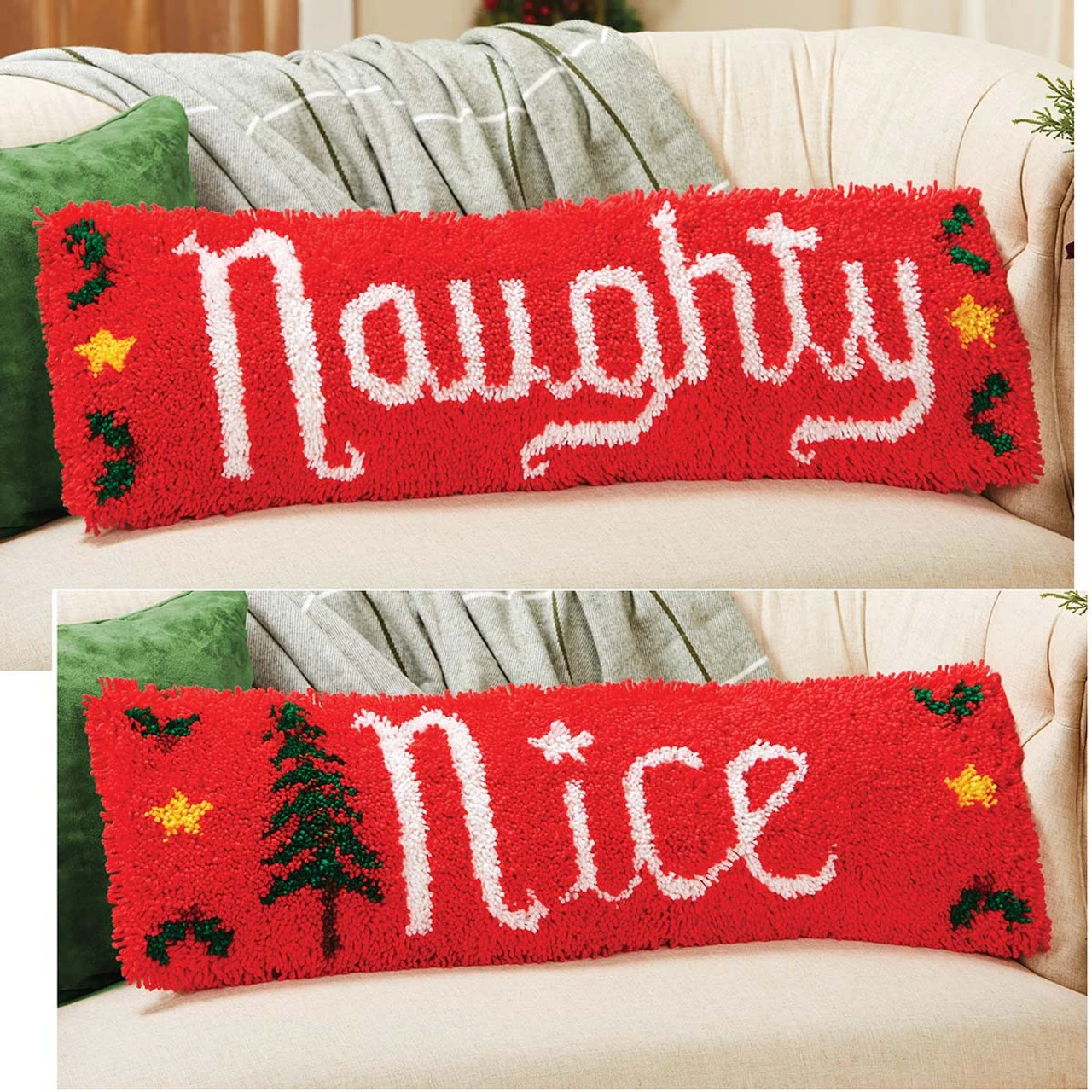 Herrschners Naughty Or Nice Reversible Pillow Latch Hook Kit 3 Herrschners Naughty Or Nice Reversible Pillow Latch Hook Kit
