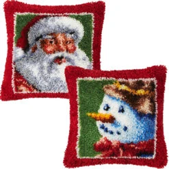 Herrschners Santa & Snowman Fever Pillow, Set Of 2 Latch Hook Kit